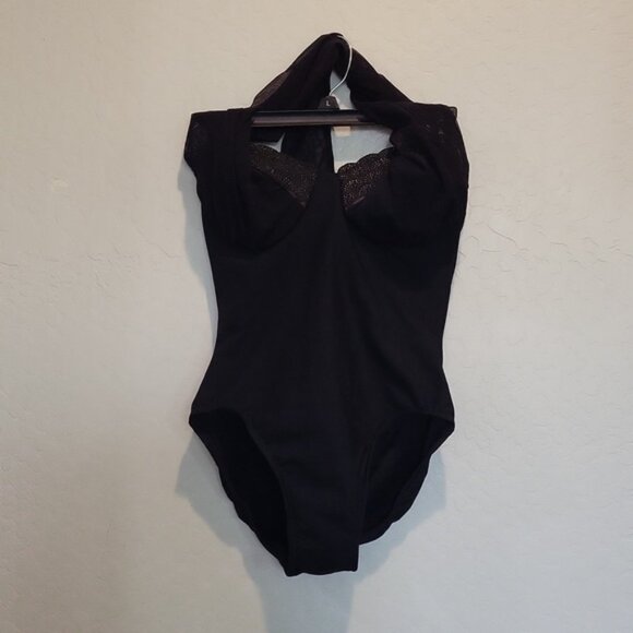 Miraclesuit Black Halter Lace Nude One-Piece Swimsuit Tag Small (9) - Picture 1 of 10